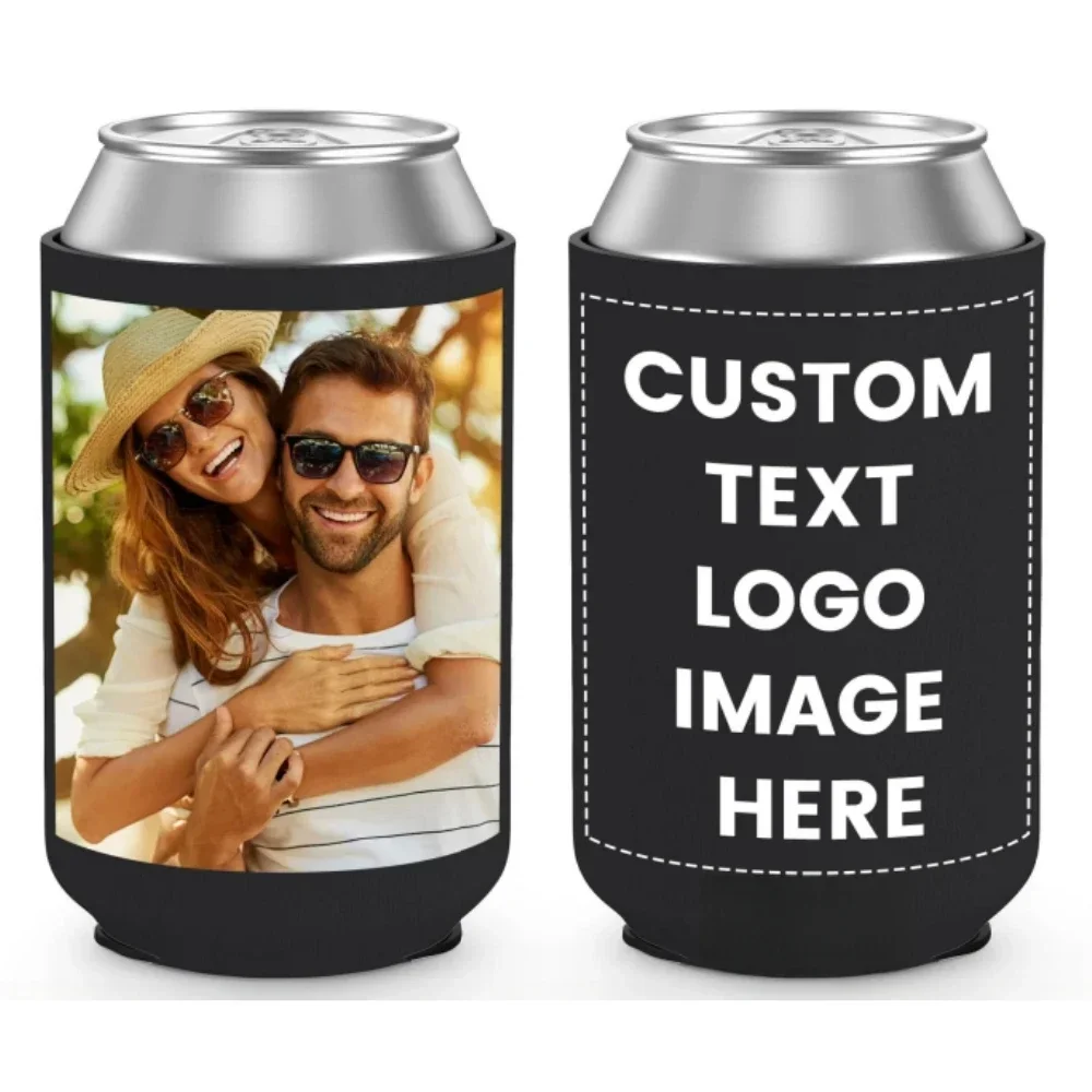 Custom Beer Can Cooler Sleeves Bulk Personalized Insulated Beverage Bottle Holder with Logo Text for Wedding Birthday Party