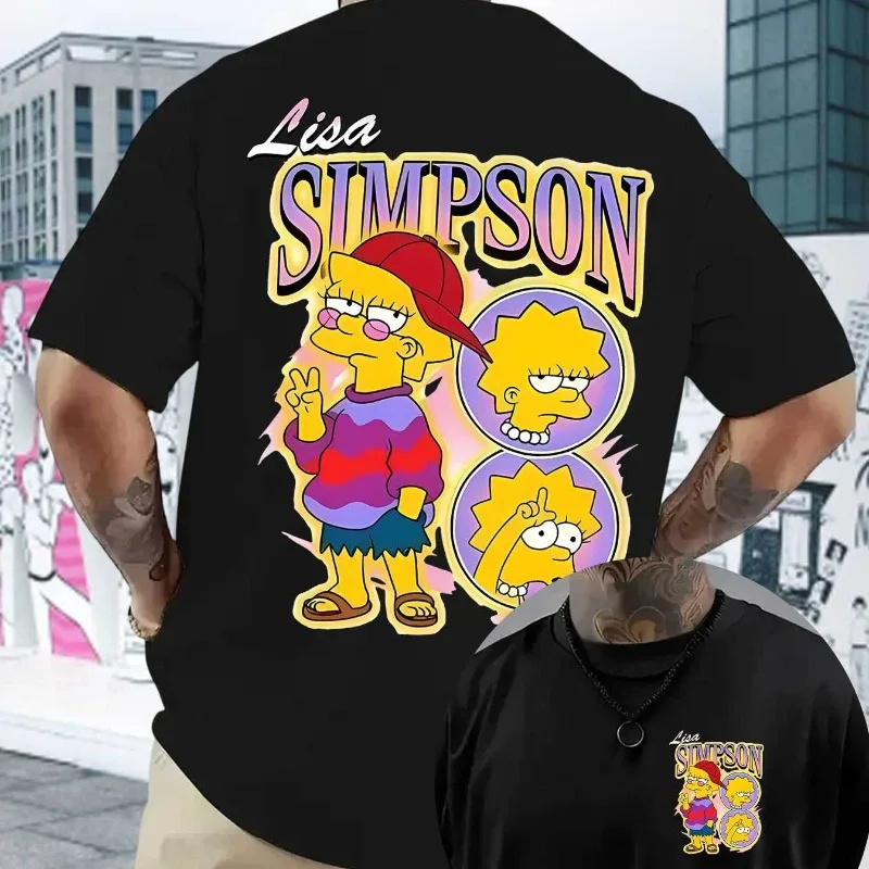 

Disney Lisa Simpson Print Pattern and Text Men's T-shirt for All Seasons, New Casual T-shirt Suitable for Both Men and Women
