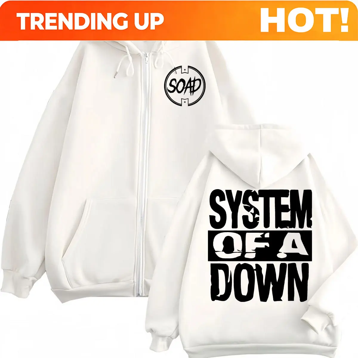 Rock Band System of A Down Print Zipper Hoodie High Quality Fashion Oversized Zip Up Pullovers Men Women Casual Loose Sweatshirt