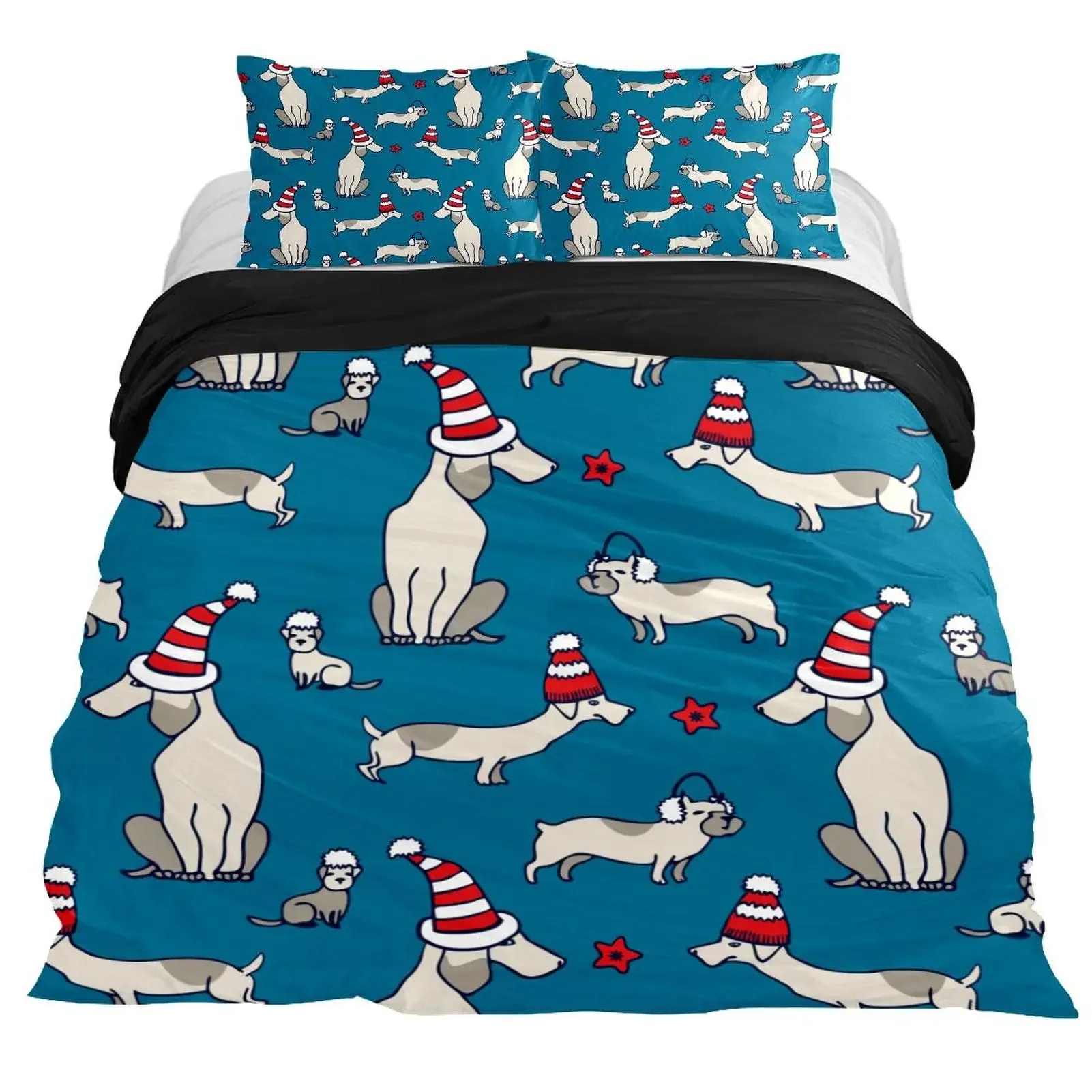 Dachshund Duvet Cover Set Cartoon Style Dachshunds King Size Bedding Set for Dog Lovers Kids Teens 2/3pcs Twin Comforter Cover