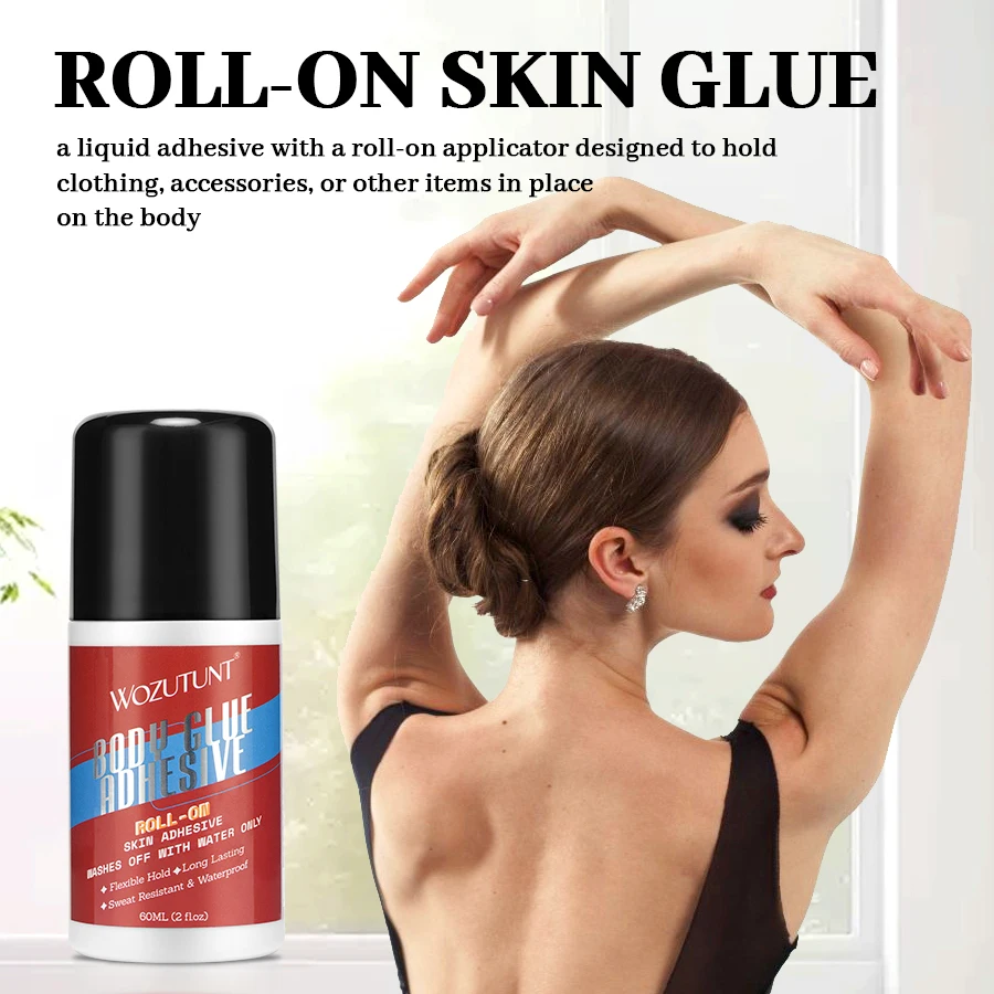 Roll-On Body Adhesive 60ml, Sweat Resistant Hypoallergenic Skin Glue for Stage Performance Dancewear Ballerinas Dancers view 3