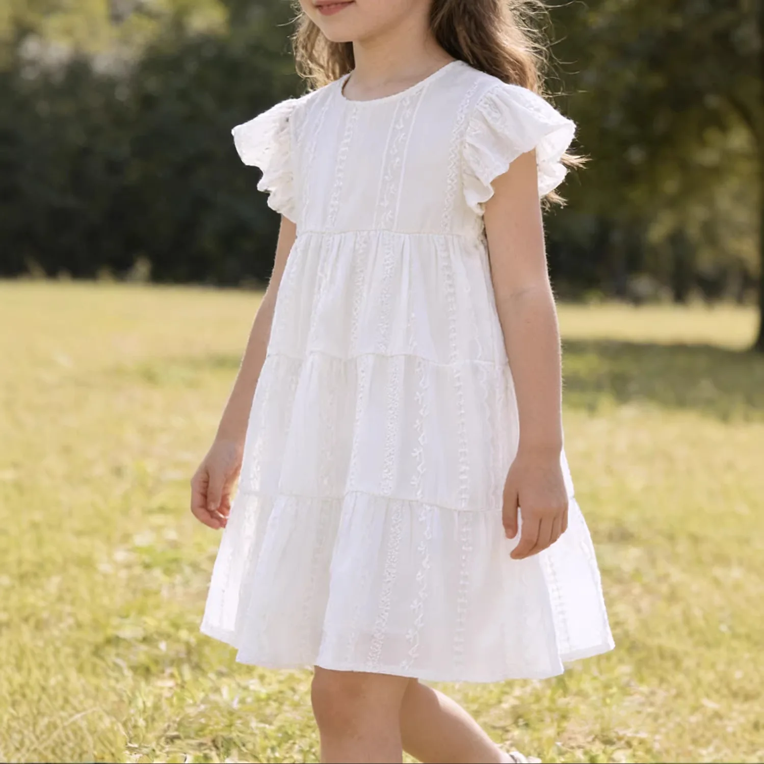 2026 summer new flower embroidered girls clothes crew neck vest cake dress