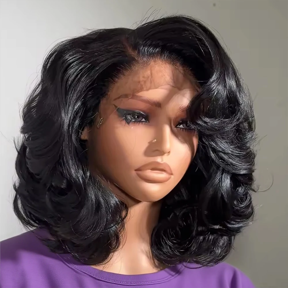 Peluca sin pegamento Wear Go 7x5 13x4 de cabello humano, peluca bob con ondas corporales, peluca frontal de encaje HD 13x6, cabello brasileño, color negro natural para mujer