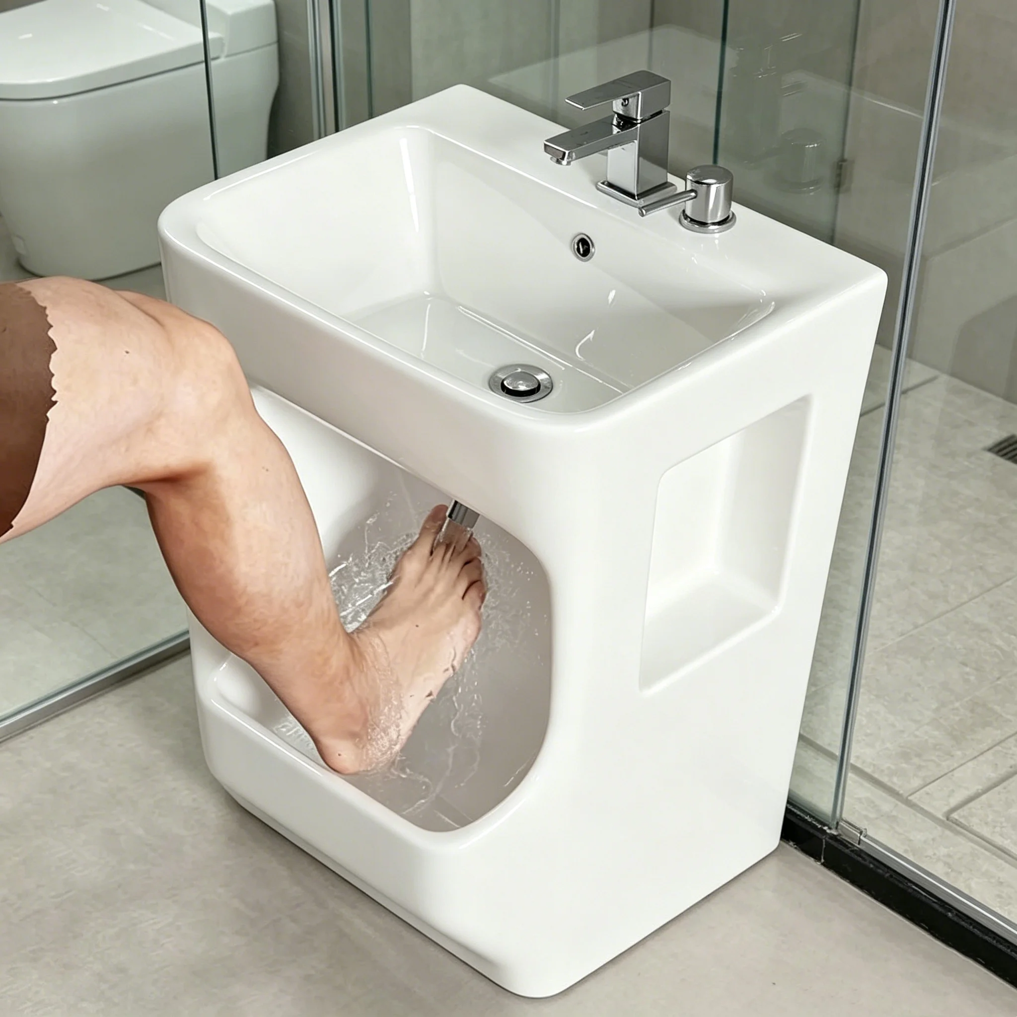 Modern Warm Touch Anti-Scratch Acrylic Free Standing Double Basin Foot Washer Sink Fast Water Drainage Custom Size Washroom