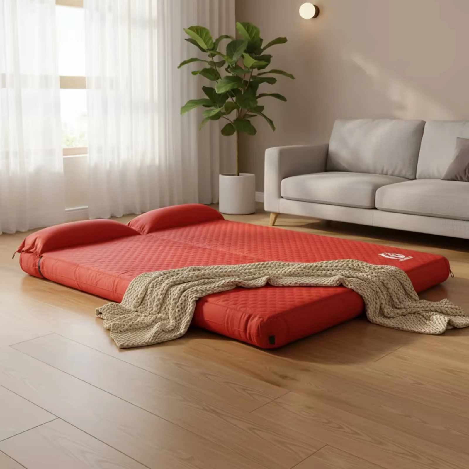 Inflatable Camping Mattress Soft Material Self Inflating Sleeping Pad Double Sleeping Pad Portable Outdoor Bedding Built-in Pump