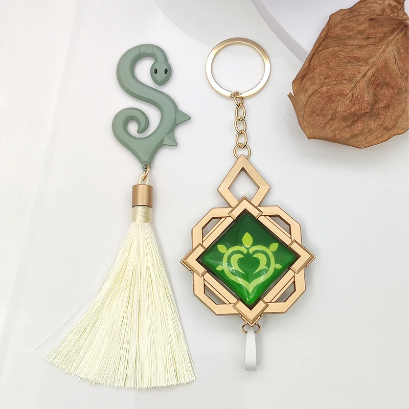 Hot Game Hero Baizhu Vision Of God Cosplay Dr. Baizhu Green Metal Keychain Halloween Party Costumes Accessories Gifts
