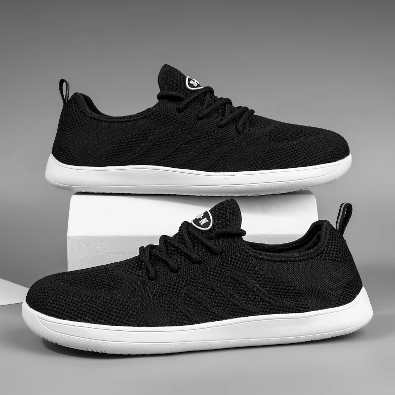 Wide Toe Men Casual Sneakers Flying Woven Upper Light Weight Breathable Outdoor Daily Shoes