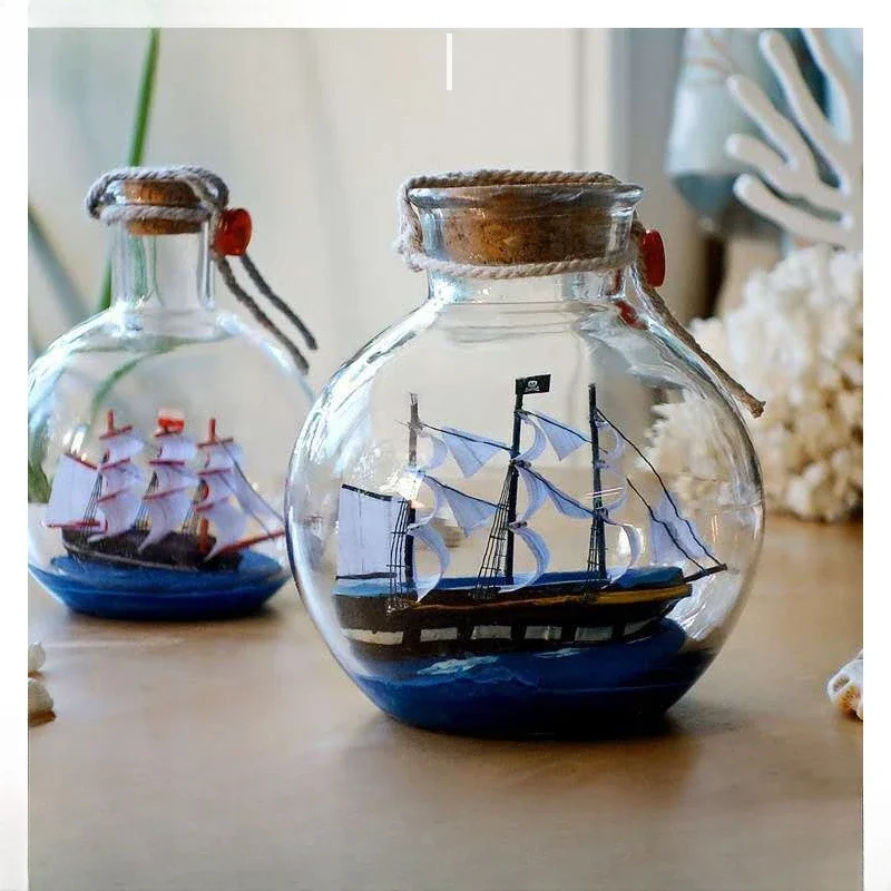 Qingdao Gift Tourism Souvenir Mediterranean Style Bottle in Boat Drifting Wishing Bottle Home Decoration