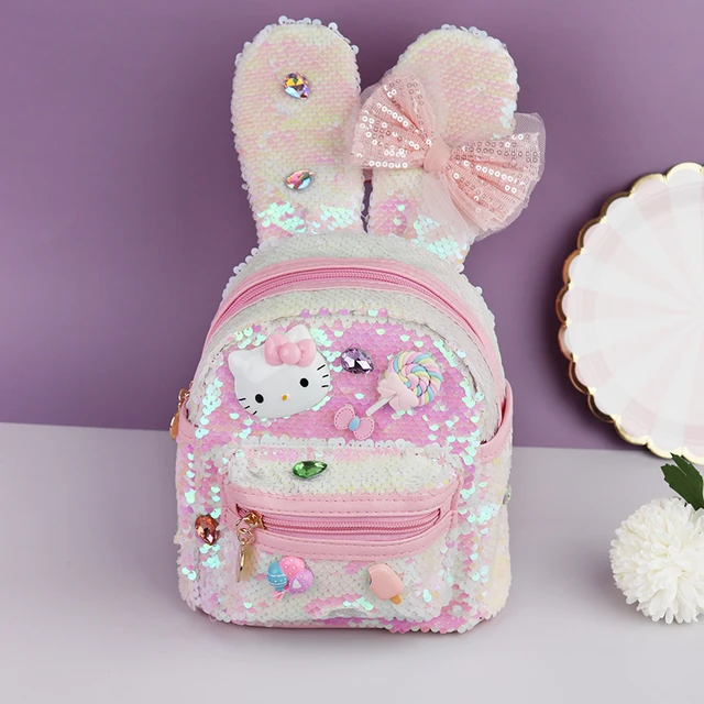 Hello Kitty Illusion Sequin Backpack Sanrio Cartoon Children s Mini shoulder Bag Kawaii Girl Bling School Bag Fashion Casual Bag