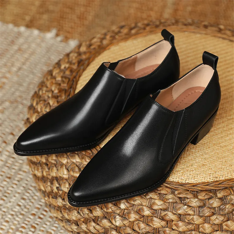 New Vintage Women Shoes Spring/Autumn Shoes for Woman Genuine Leather Women Pumps Pointed Toe Loafers Casual Shoes Zapatos Mujer