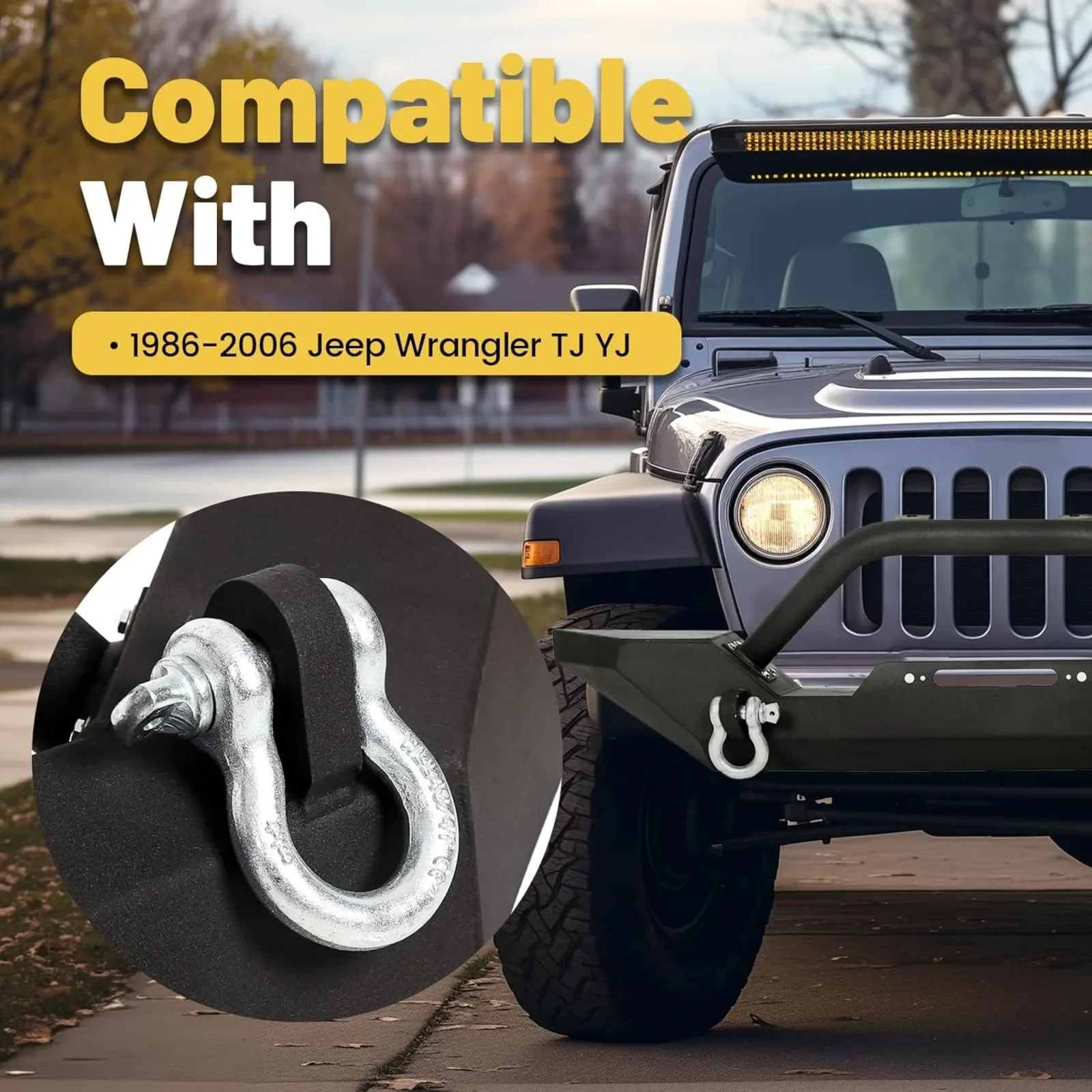 US  Front Bumper Compatible with 1986-2006 Jeep Wrangler TJ YJ with Winch Plate D-Ring Black Rock Crawler Heavy Duty