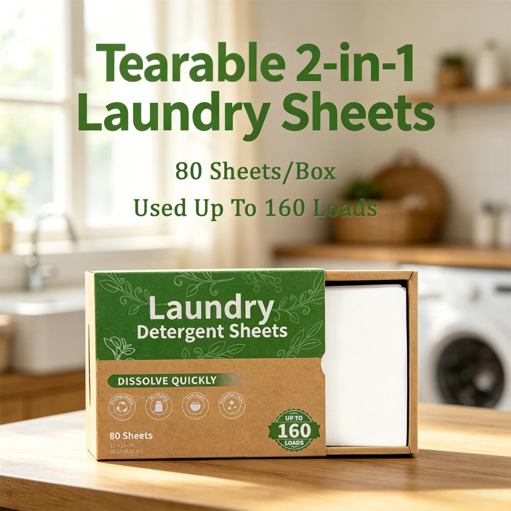 

CASHAREYA Laundry Detergent Sheets Liquid-Free 80 Pcs Tearable 2-in-1 Design Concentrated Travel Laundry Paper Washing Machine