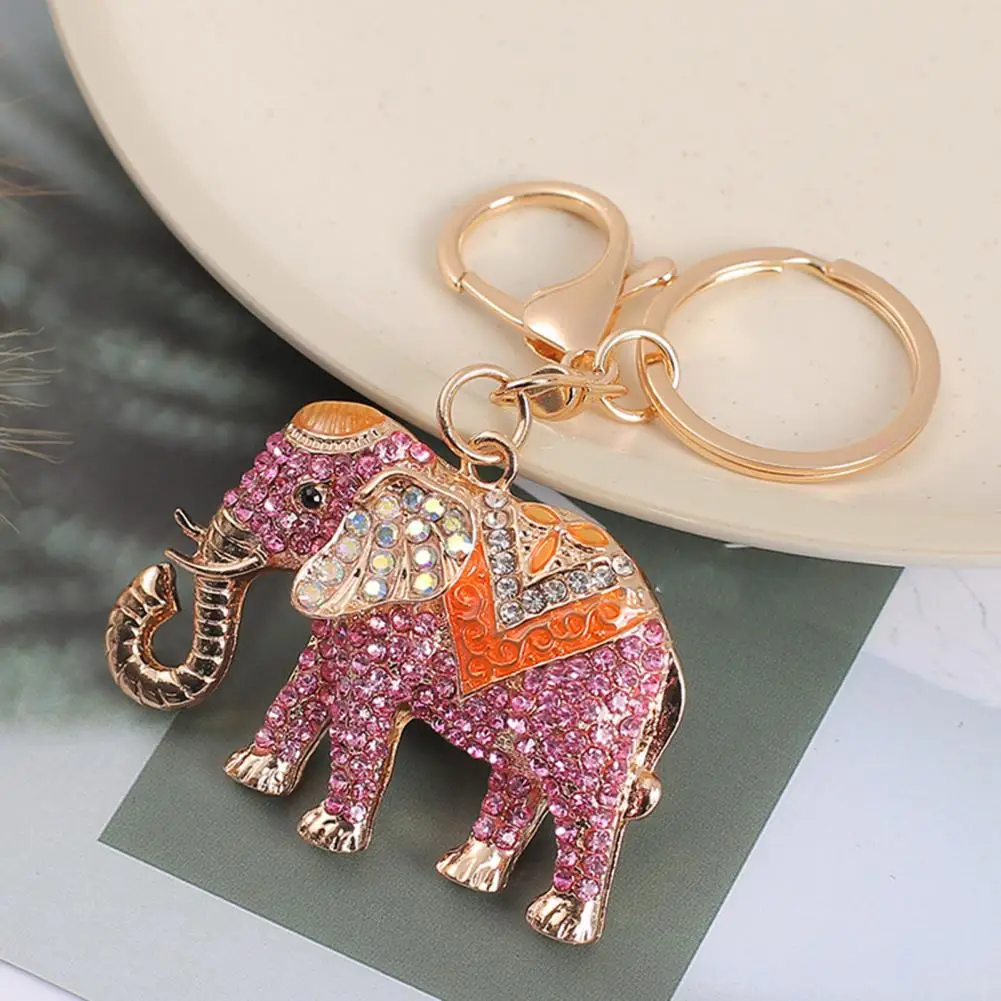 Rhinestone Keyring Sparkling Rhinestone Elephant Keychain Pendant Enamel Oil Drip Charm with Smooth Edges Spring Buckle Car Key