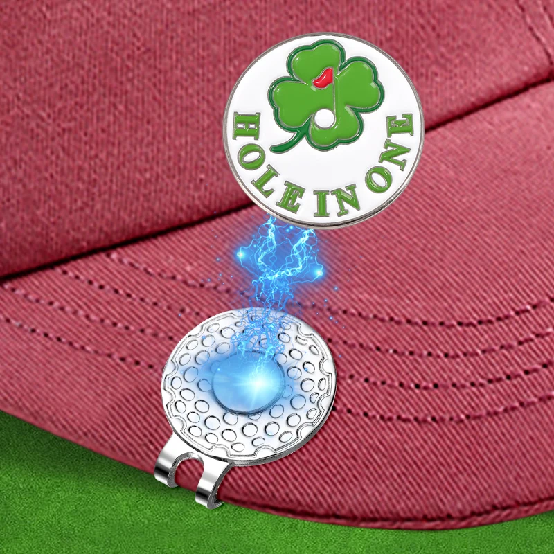 Hole In One Green Leaf Golf Ball Marker with Hat Clip Magnetic Golf Cap Clips Accessories Golf Supplies Jewelry Gift for Friends