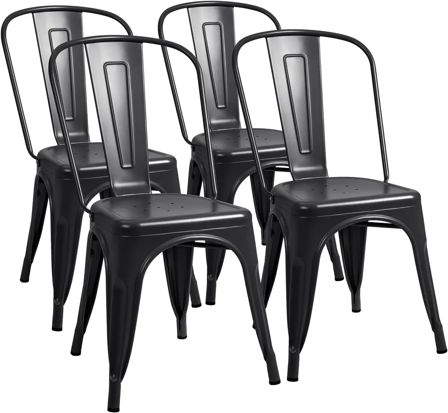 

Furmax Metal Dining Chair Indoor-Outdoor Use Stackable Classic Trattoria Chic Bistro Cafe Side Metal Chairs Set Of 4 (Black)