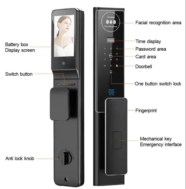 Tuya Smart Wood Door Lock with 3D Face Recognition & WiFi Automatic Biometric Security Digit Lock & Camera view 4