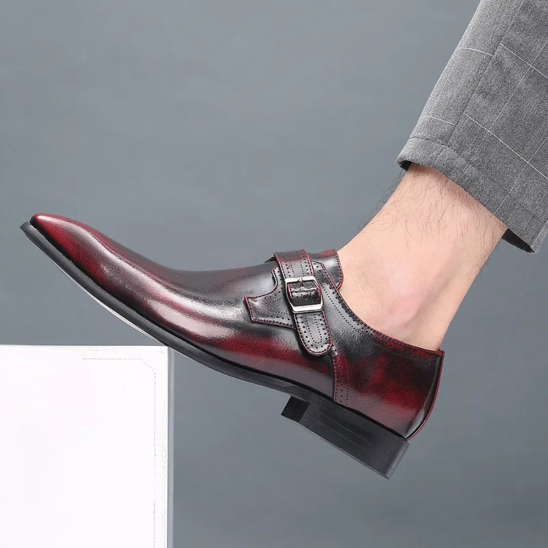 Men Pointed Toe British Men Leather Shoes Buckle Low Heel Single Shoes Large Size Men Shoes Slip on Shoes