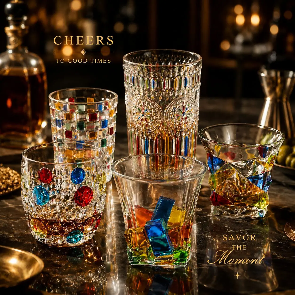 Elegant Retro Painted Whiskey Cup Retro Home Wine Glass Cocktail High Appearance Crystal Glass Barware