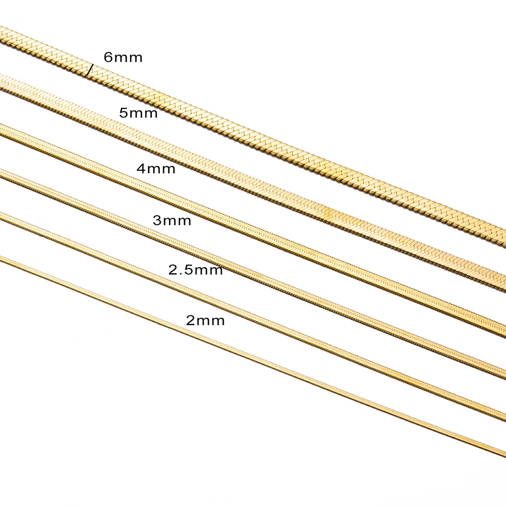 Großhandel 2m/Stück Edelstahl Flache Fischgrät-Schlangenkette Schmuck für Männer und Frauen, nicht allergen, Breite 2mm/3mm/4mm/5mm/6mm – Detail 1