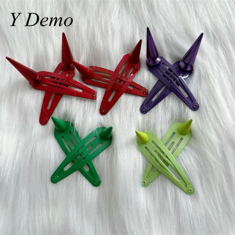 

Y Demo 1 Pair Punk Sparks Hairpin Colorful Sharp Rivets Unisex Horns Hairclip Rock Hair Accessory