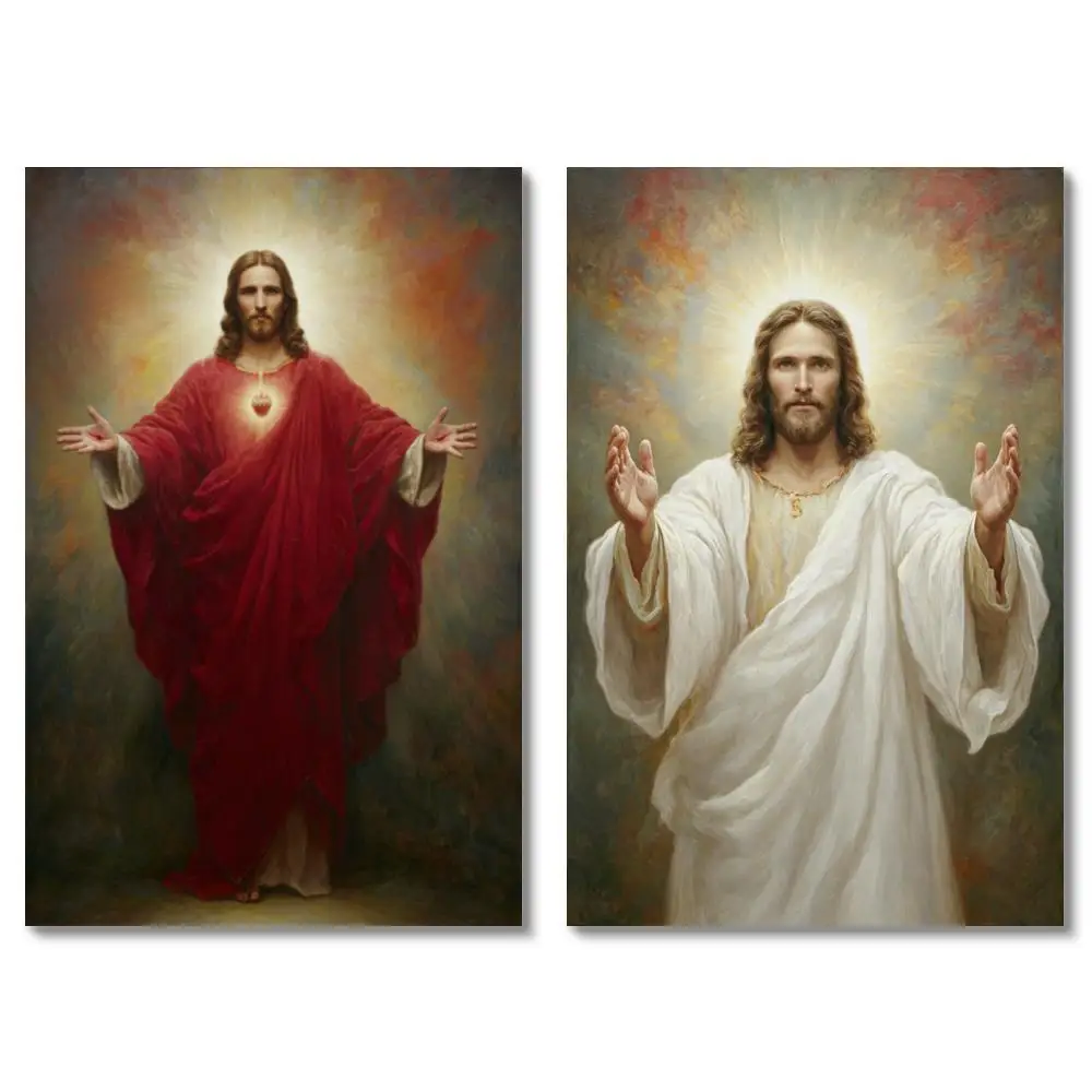 Sacred Heart of Jesus Canvas Art HD Print Robe Lord with Halo Catholic Religious Decor for Living Room Prayer Christian Gift