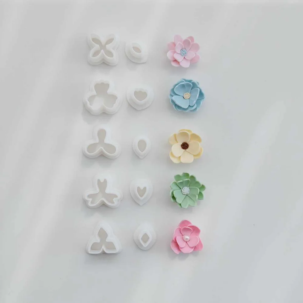 2PCS Set Mini Petal Polymer Clay Cutter Miniature Flower Clay Mold DIY Earring Jewelry Flower Shape Cutting Pottery Tools