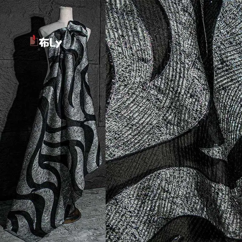 

Black abstract three-dimensional jacquard fabric DIY creative clothing dress suit clothing designer fabric