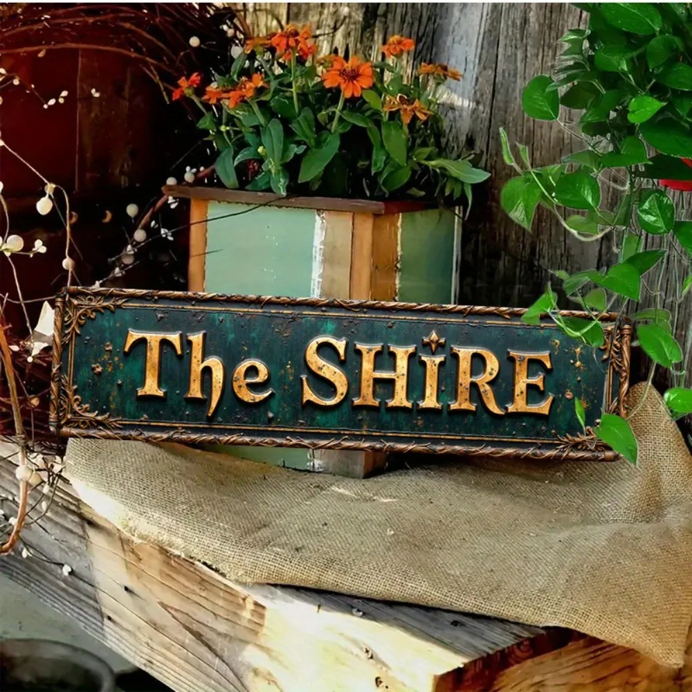 لافتة حائط معدنية عتيقة من The Shire - ديكور ألومنيوم ذهبي ريفي مقاس 15.75 بوصة × 3.94 بوصة متين وسهل التركيب للمنزل والمقهى والمرآب G #4