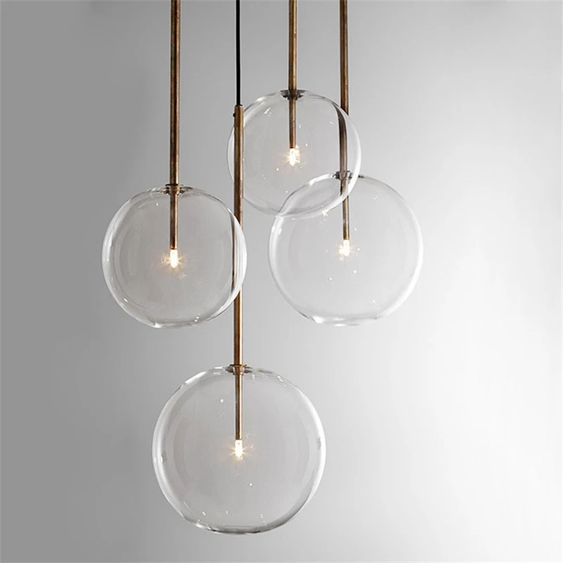 Nordic Clear Glass Pendant Lights Globe Chrome Glass Ball Pendant Lamp Dining Room Kitchen Hanging Lamp decor lighting fixtures