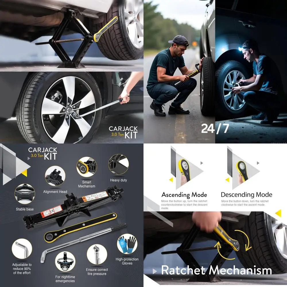 

Portable 3 Ton Scissor Jack Kit for Cars and SUVs - Heavy Duty, Ideal with Lug Wrench