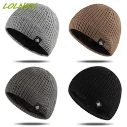 Men's Snowflower Beanies Winter Hat Women Knitted Hats For Men Cap Winter Beanie Hat Gorro Thick Warm Brimless Fur Bonnet