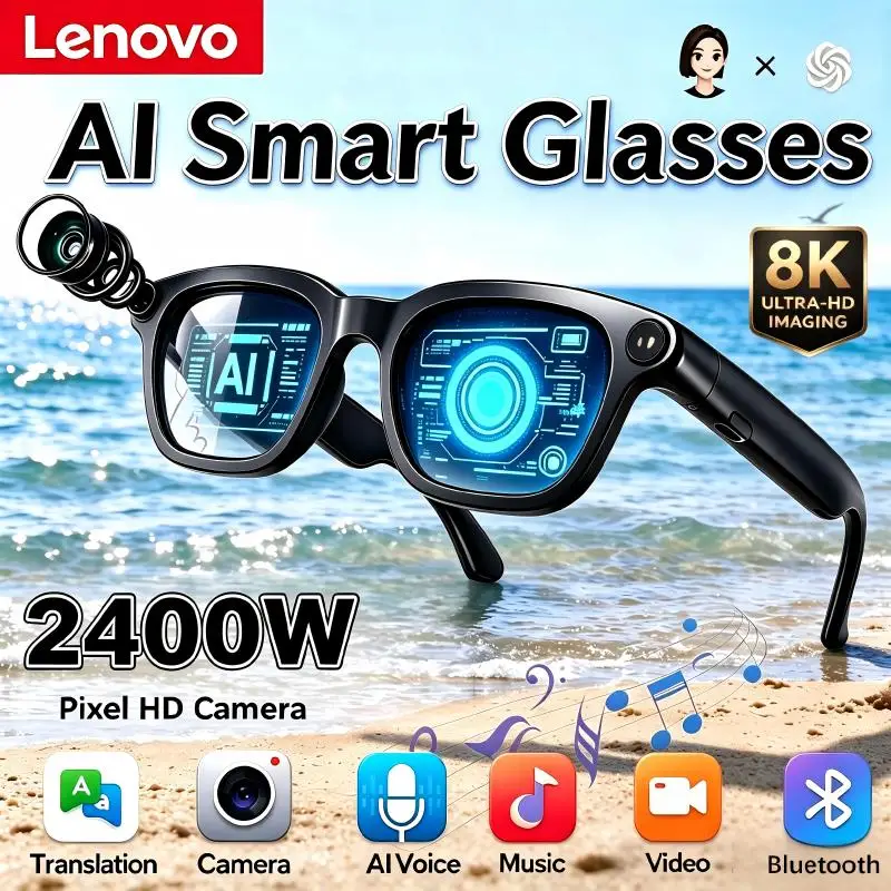 Lenovo 8K HD Smart AI Glasses AI Translation Hands-Free Calling AI Chat Logging Music Playback Smart Sunglasses For Adults 2027