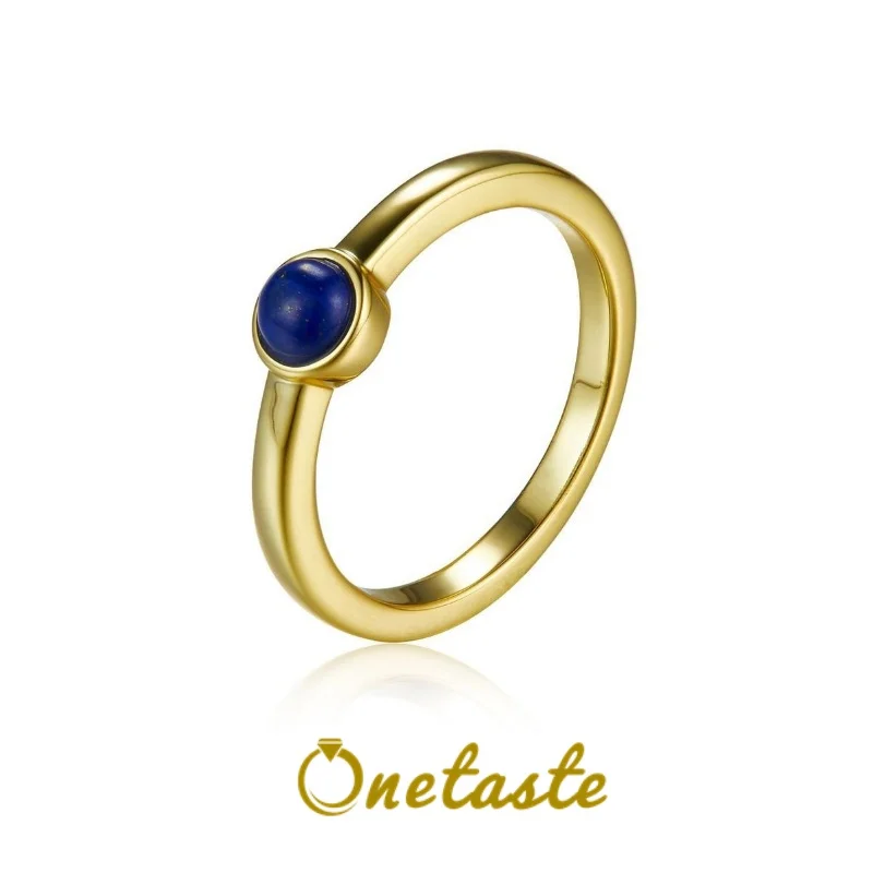 Lapis Lazuli 925 Sterling Silver Gold Plated Rings For Women Natural Stone Minimalistic Chic Small Ring 2023 New Gift Party