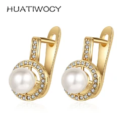 New Trendy Pearl Earrings with Zircon Gemstone 925 Silver Jewelry Accessories Korean Style Drop Earrings for Women Wedding Party