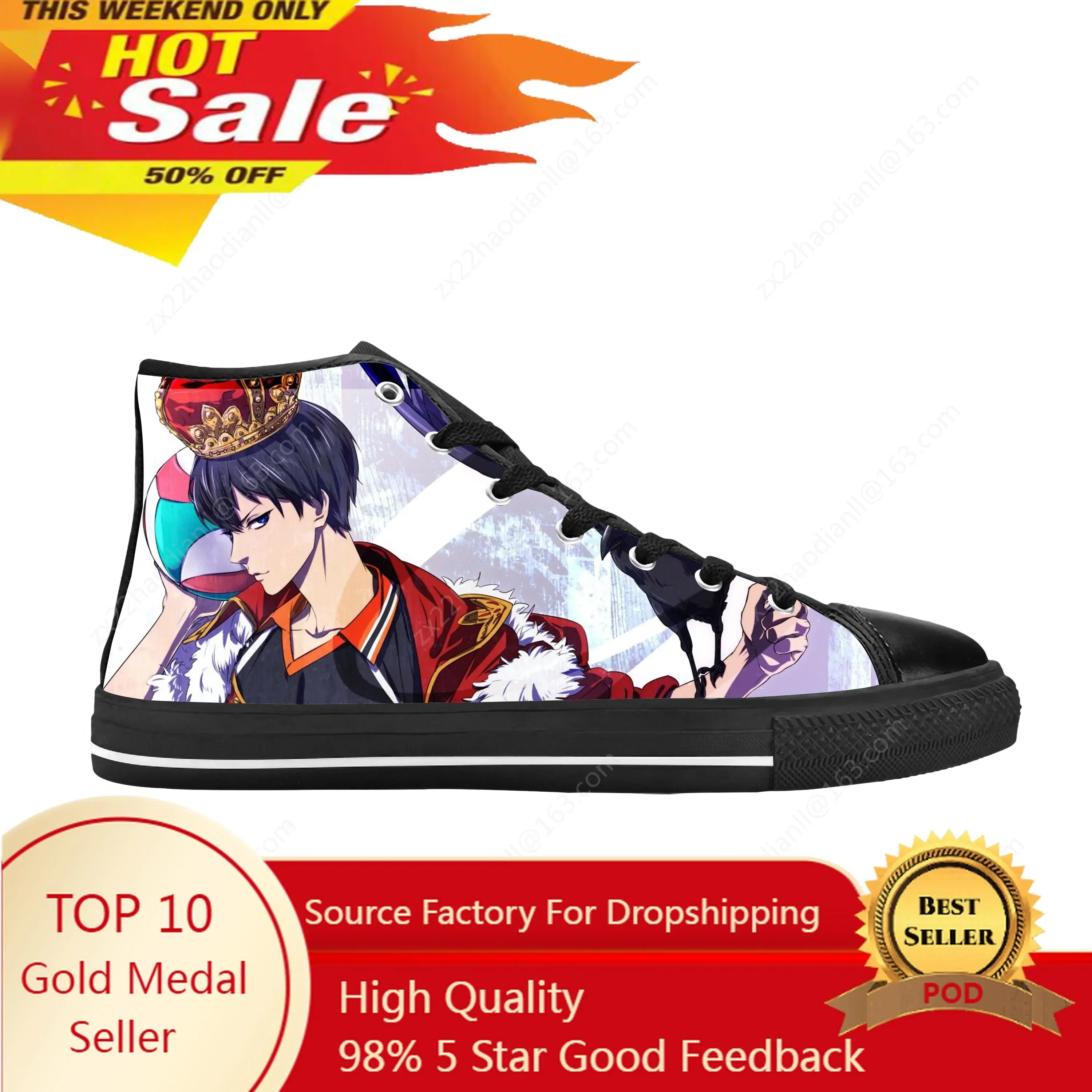 Japanese Anime Manga Comic Haikyuu Kageyama Tobio Casual Cloth Shoes High Top Comfortable Breathable 3D Print Men Women Sneakers