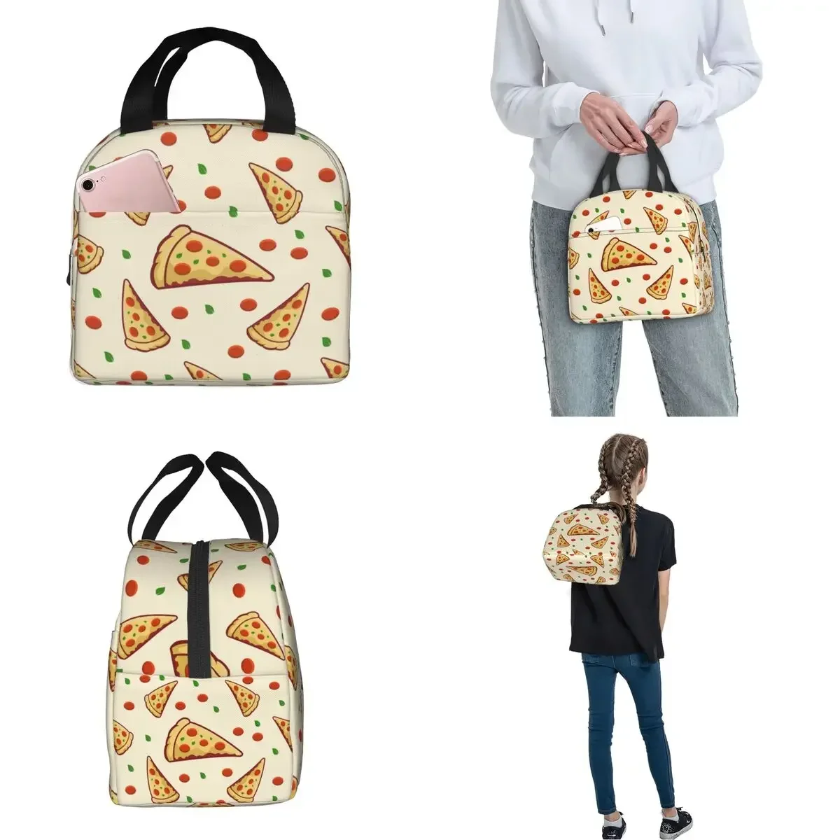 Pizza Padrão Isolado Lunch Bags, Portátil, Tortilla Food Cooler Bag, Tote Lunch Box, Piquenique escolar, Sacos De Armazenamento De Alimentos