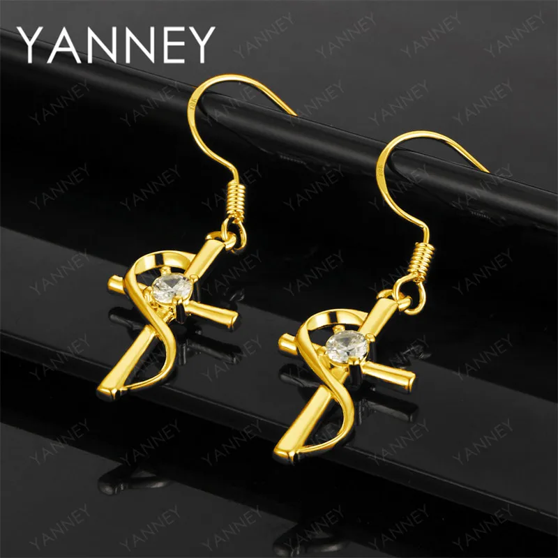 

Fashion 925 sterling silver 18K gold luxury exquisite cross zircon earrings women's gift engagement jewelry accessories