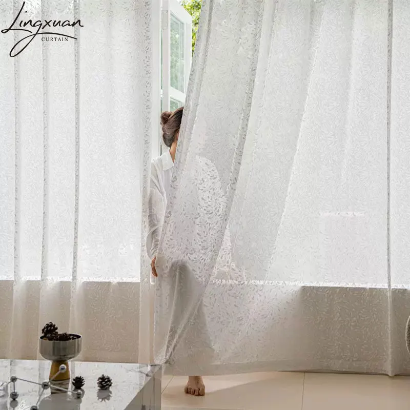 Modern Sheer Voile Curtain Embroidery Tulle For Living Room Bedroom Window Kitchen Patterned Relief Curtain Drapes Blinds