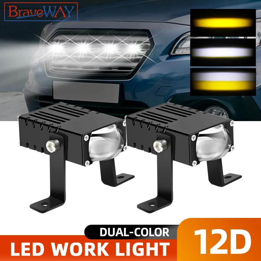 BraveWAY Super Bright Offroad LED Grill Light/Driving Light with Canbus, Motorcycle LED Auxiliary Fog Light Yellow+White