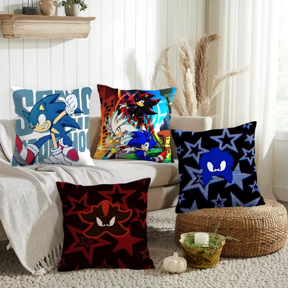 Popular Game S-Sonic Cushion Cover Silky Short Plush Invisible Zipper Dustproof Sofa Pillow Case for Home Decor