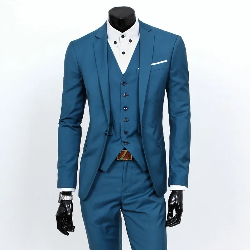Men's Suit Set Single Button Slim Fit Office Work Suit Jacket and Pants Two Piece Set