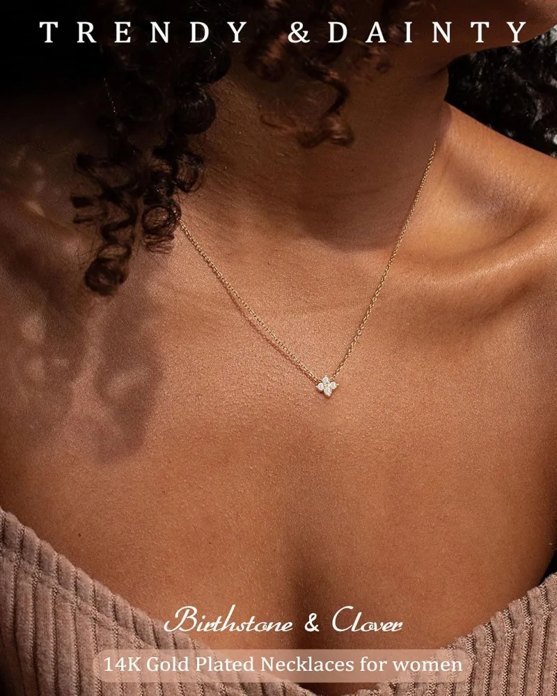 Dainty Non Tarnish 14K Gold Plated Diamond Cubic Zirconia Pendant Necklaces Women Jewelry Bridesmaid Birthday Christmas Gift