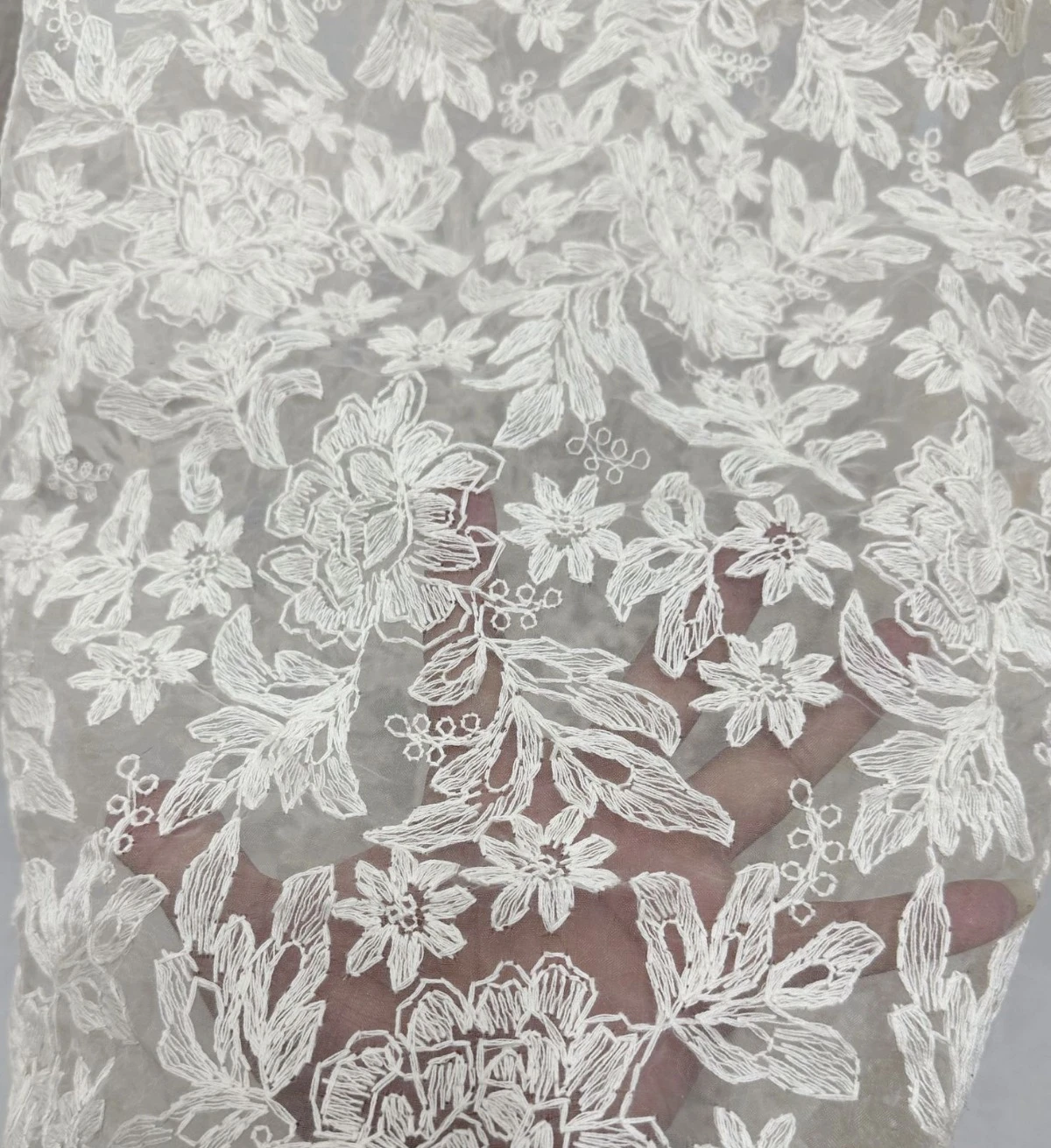 Blumen- und Blättermuster Pailletten Baumwolle Bestickte Spitzenstoffe, für Kleider, Heimvorhänge, Tischläufer, DIY-Nähzubehör