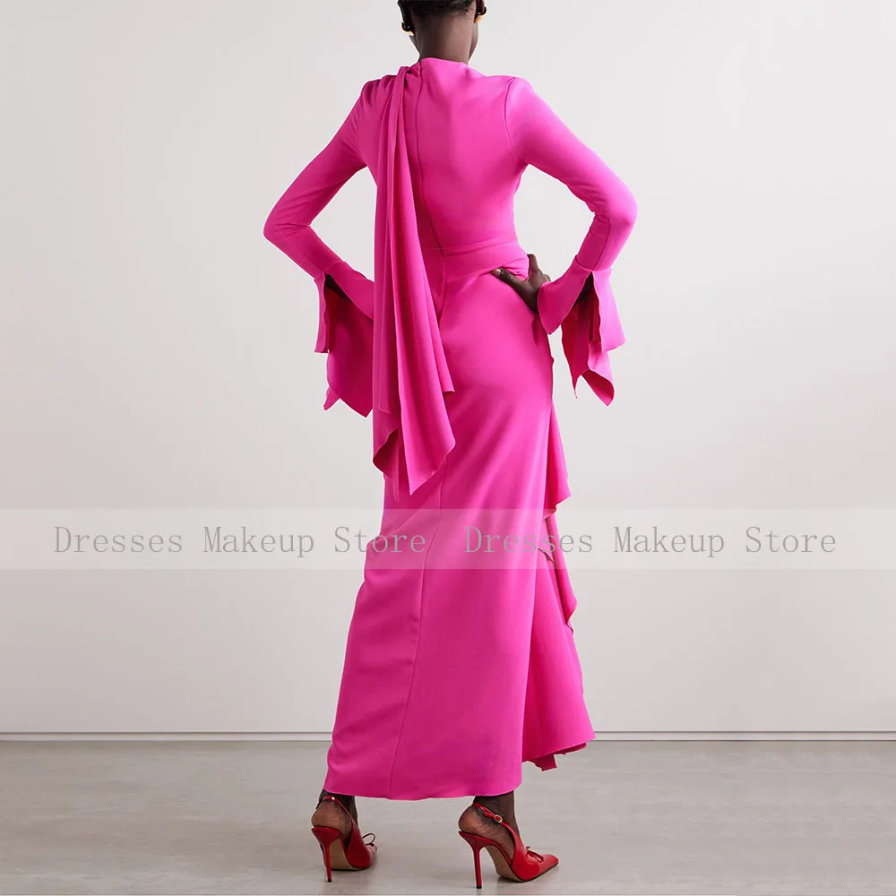 Modernes Ballkleid mit Schal, O-Ausschnitt, Rüschen, Säule, Abendkleider für Damen, 2026, knöchellang, lange Ärmel, elegante formelle Kleider