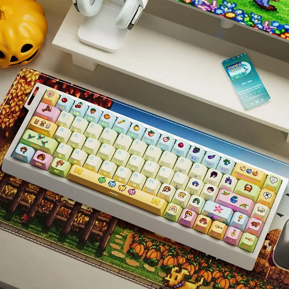 74 Keys Stardew Valley Game Keycaps Side Engraved Transparent Cherry Dye-Sub PBT Made68wooting60He Mechanical Keyboard Keycaps