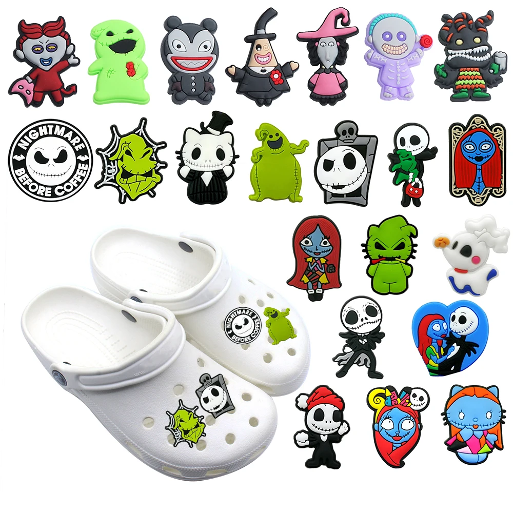 

1pcs Cartoon Movie Nightmare Before Christmas PVC Shoes Charms Cute Skull Jack Shaped Clog Sandals Shoe Decorations Accessories