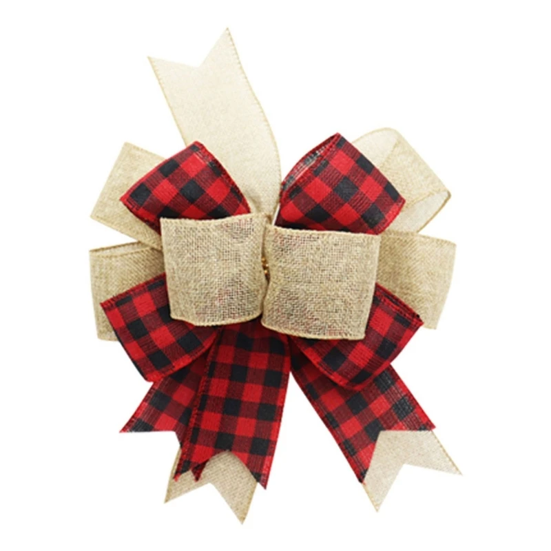 

10Pcs Elegant Burlap Christmas Bowknot Festival Checkered Bowknot for Christmas Tree Ornament and Party Decors 45BE