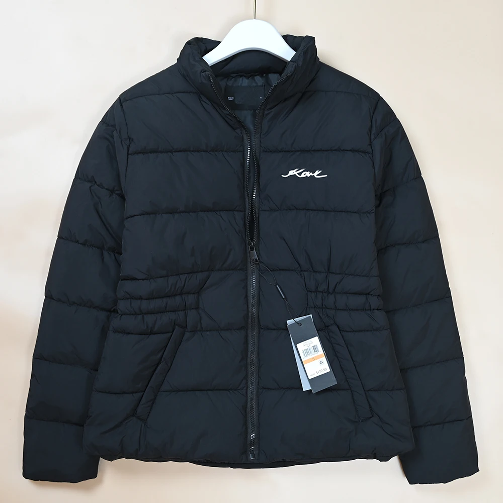 

New Style Women's Quilted Embroidered Elastic Waist Stand Collar Jacket Cotton Casual Versatile Cotton Coat Loose Fit Long Sl...