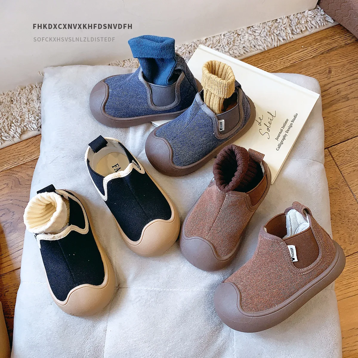 Autumn New Children High-Top Canvas Shoes Baby Soft Comfortable Short Boots Boys Denim Blue Casual Shoes Girls Fashion Boots