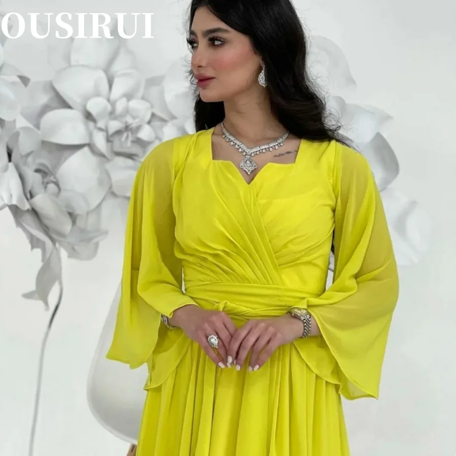 فستان OUSIRUI على شكل حرف a بأكمام طويلة بطول الكاحل للحفلات الراقصة عتيق طويل على شكل حرف v من الشيفون فساتين سهرة رداء السهرة للنساء #4